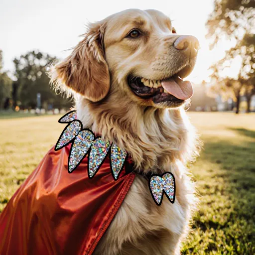 A happy dog standing beside a shiny, well‑maintained grooming station, showcasing pristine fur and a bright smile.
