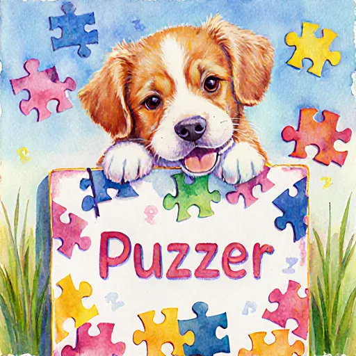 A happy dog solving a colorful puzzle toy on a wooden floor, showcasing mental stimulation for pets