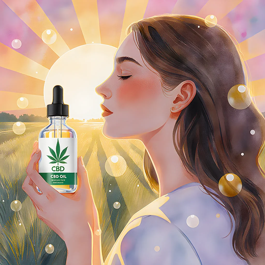 A vibrant illustration of a modern wellness scene featuring natural herbs, a calming setting, and a person meditating, symbolizing the rise of CBD in contemporary health.