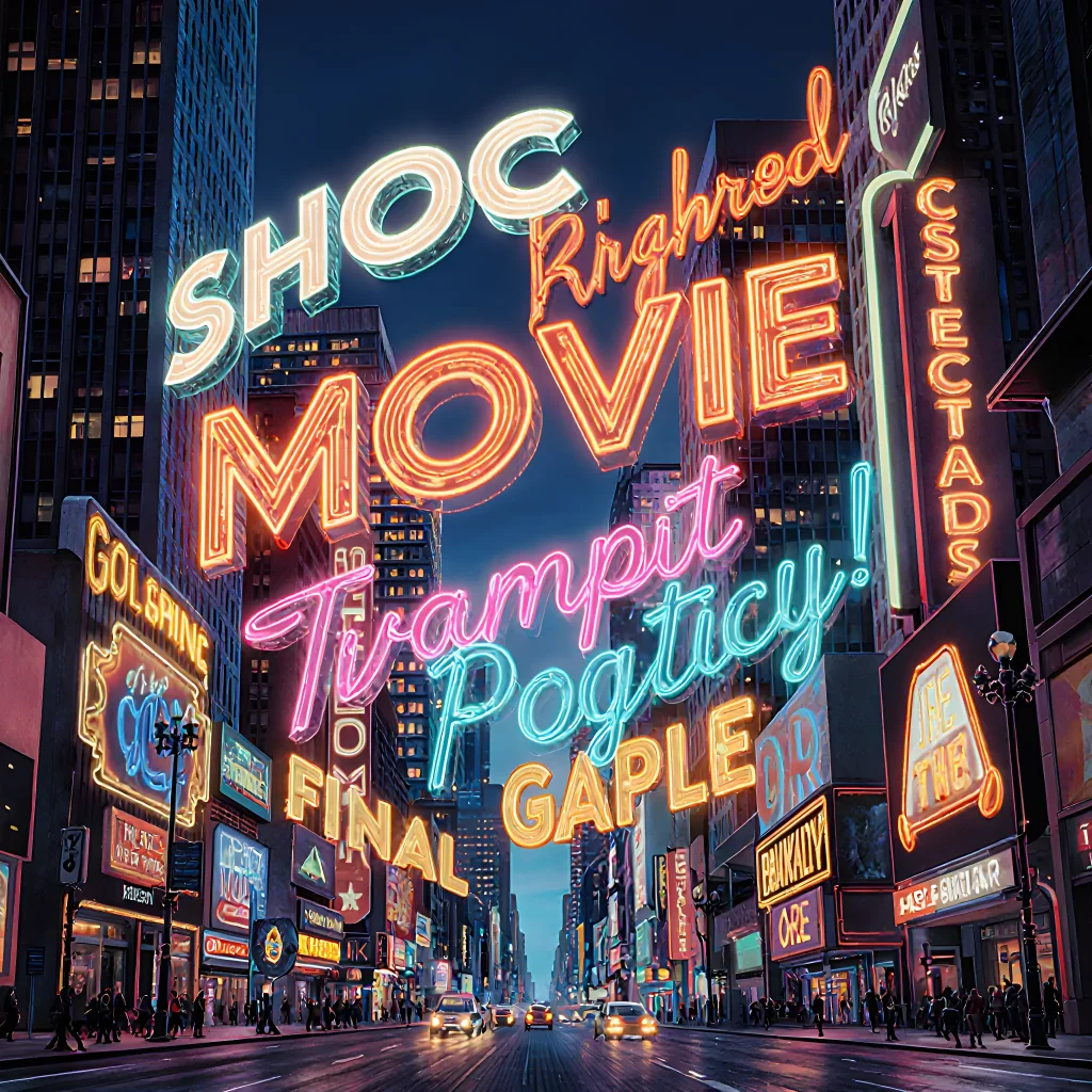A collage of popular movie titles with stylized neon tags, showcasing trending film nicknames