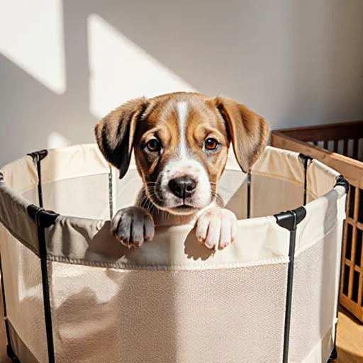 Side-by-side comparison of a crate and a playpen for puppies, highlighting space, safety, and training benefits