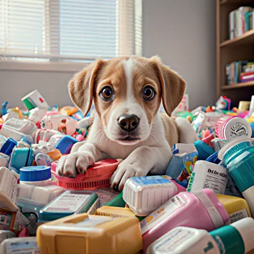 A joyful puppy surrounded by playful toys, illustrating unexpected side effects after vaccination