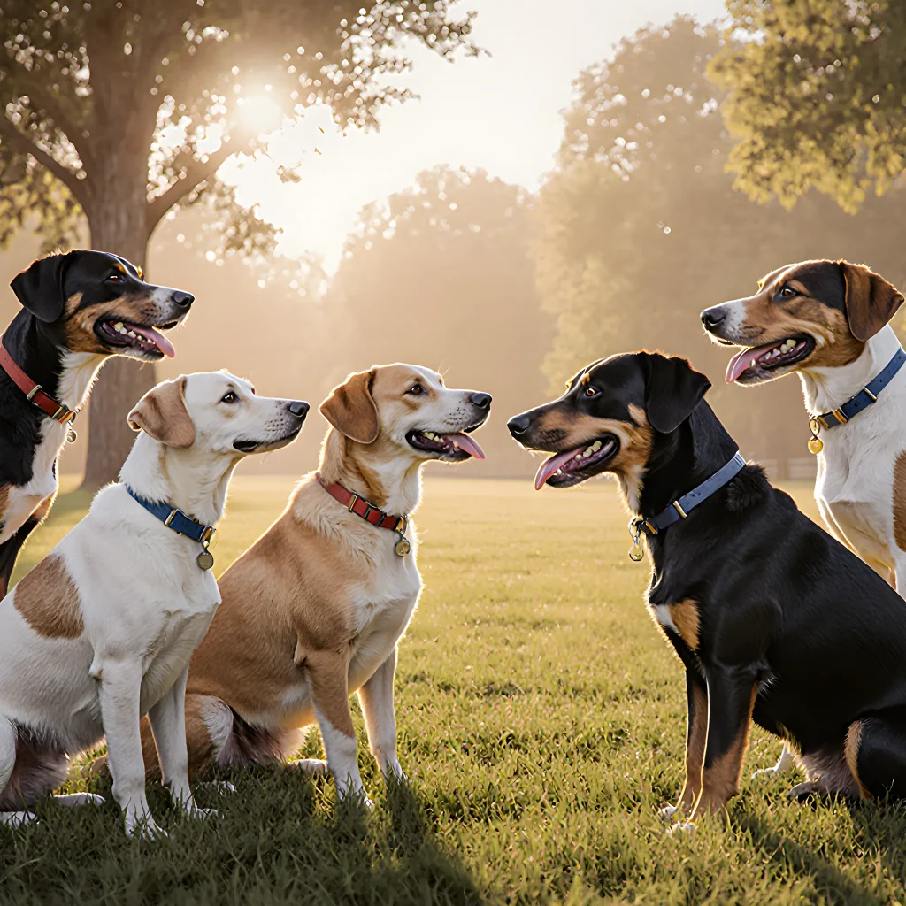 A joyful dog from a unique lineage standing beside its new owner in a sunny backyard