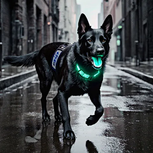 A focused police dog in action beside its handler, illustrating elite canine training techniques