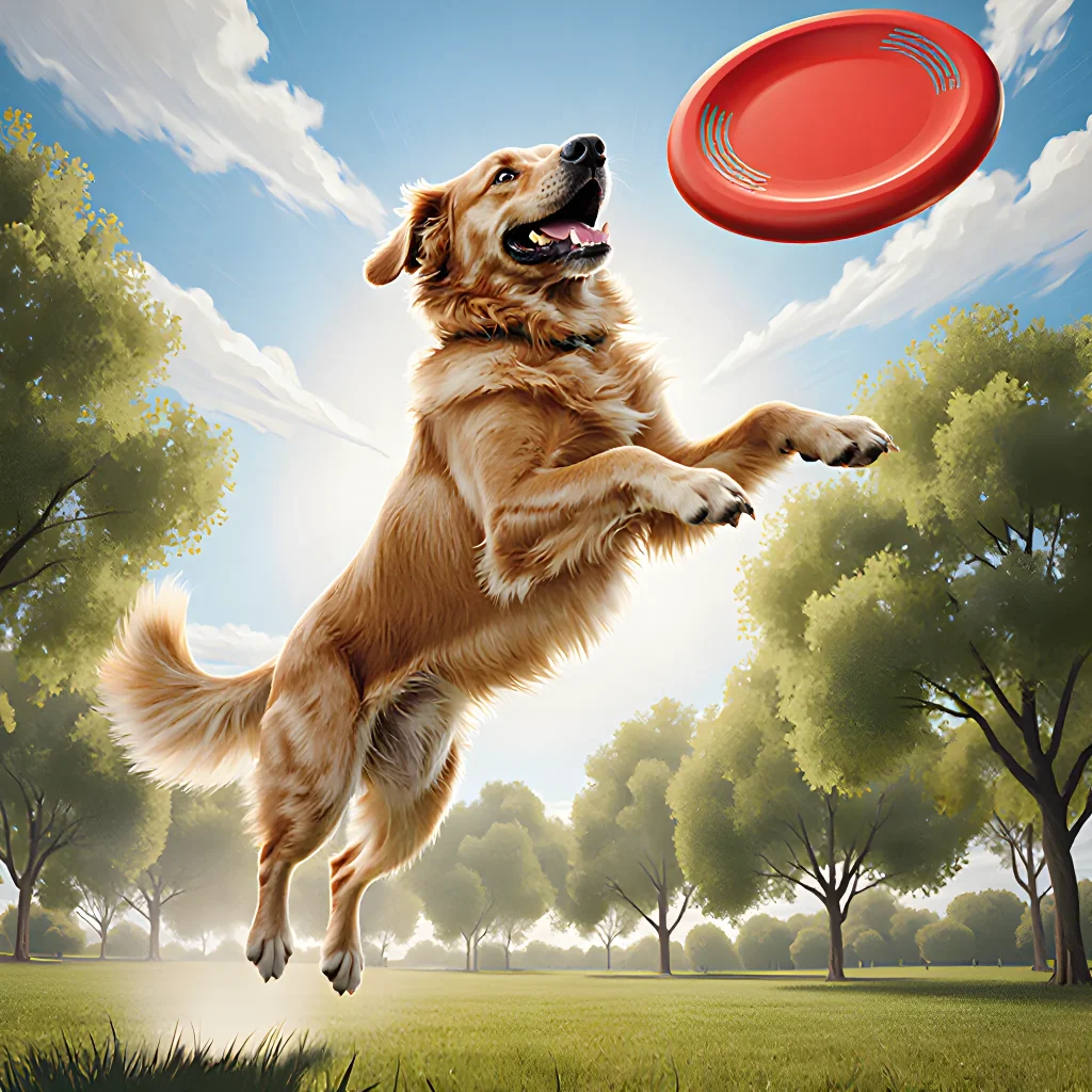 A lively dog catching a thrown ball in mid‑air while its owner watches, showcasing an energetic throw trick.