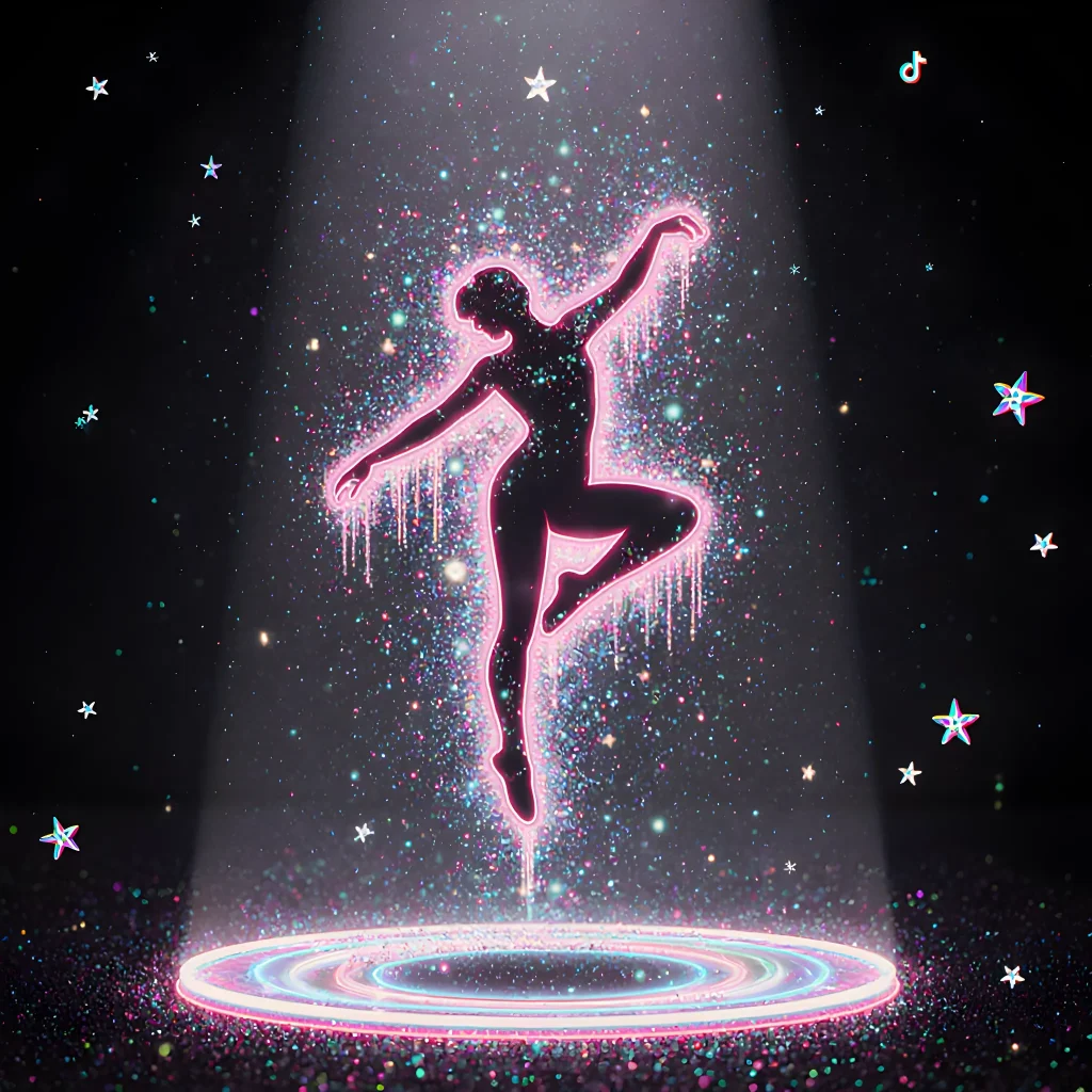 A vibrant TikTok interface with glowing lights symbolizing endless engagement and viral content