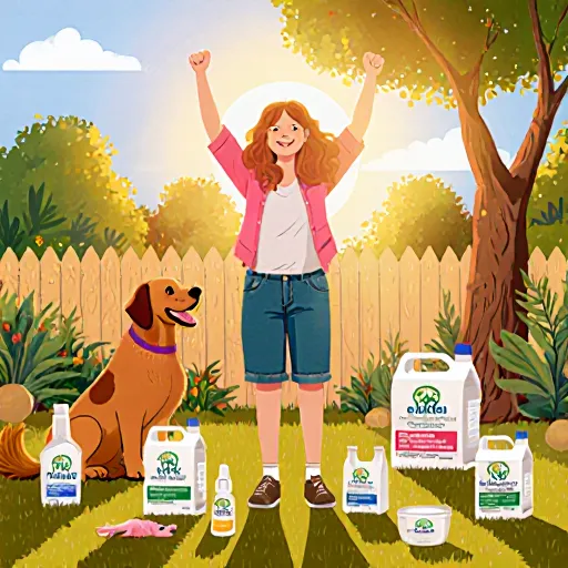 Dog and cat sitting in a sunlit room with flea treatment products around them