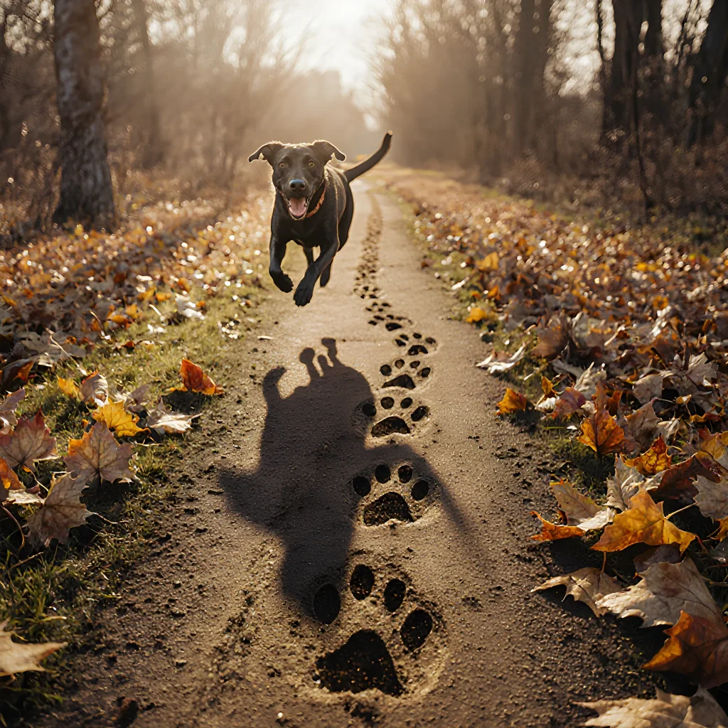 A heartwarming image of a person holding a dog’s paw print on a digital map, symbolizing the search for a lost pet