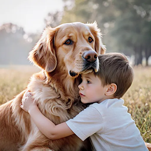 A joyful dog sitting beside its owner, tail wagging, showing a loving connection