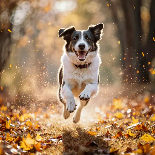 Senior dog running happily in a sunny park on a leash, illustrating a healthy energy boost