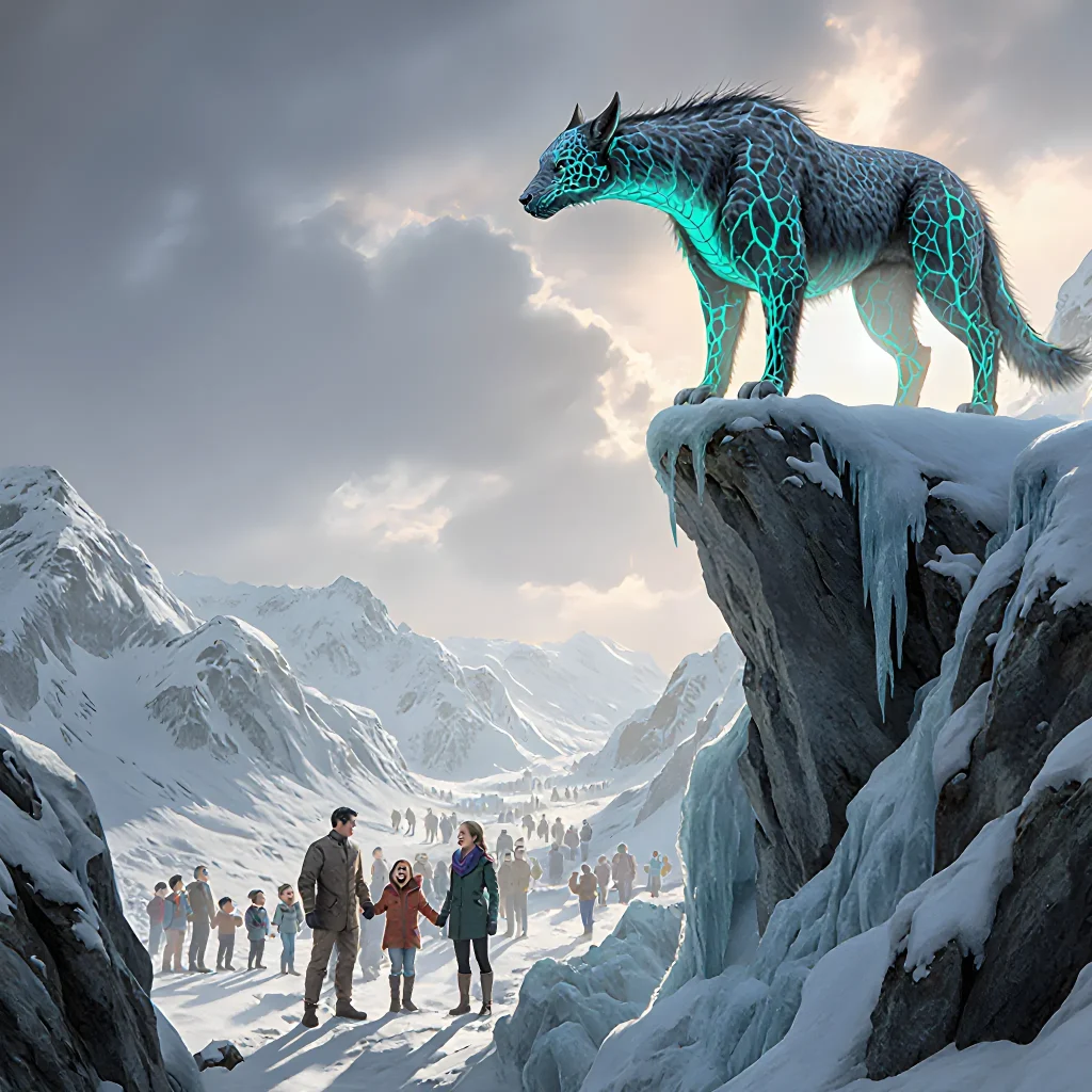 A family enjoying a sunny park with colorful glacial‑grown guardian toy figures perched on a picnic blanket.
