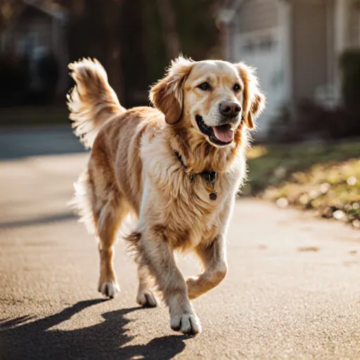 A senior dog happily walking on a grassy path while its owner gently guides it with supportive gear, illustrating an exercise routine for older dogs