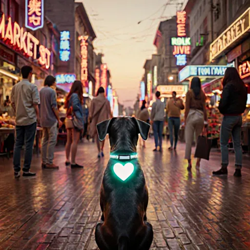 A group of rescued dogs with smiling owners standing together on a sunny street, symbolizing international dog adoption success