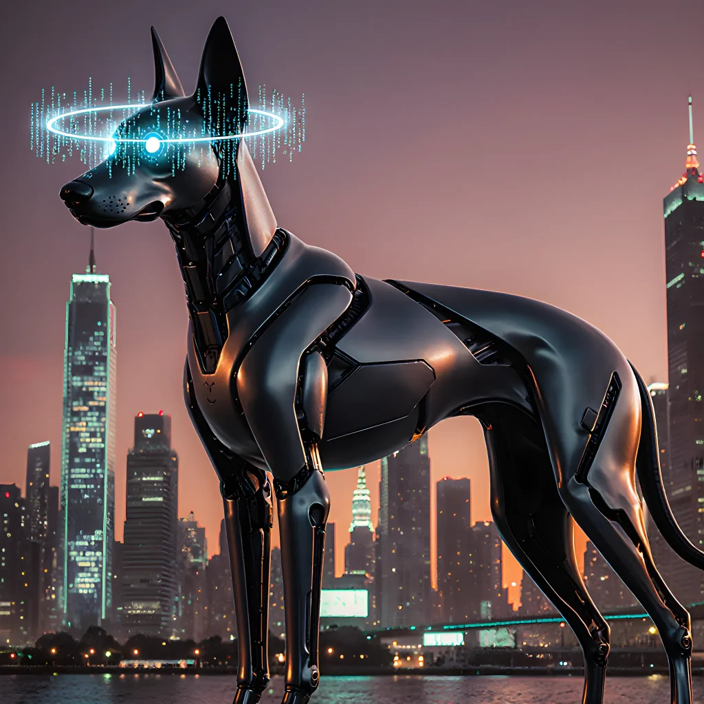 A sleek dashboard displaying colorful graphs and charts, overlaid with a silhouette of a dog, representing data-driven analysis of animal life patterns