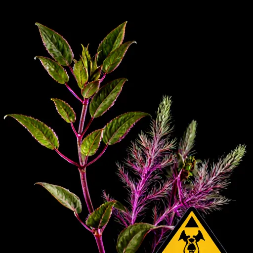Illustration of various houseplants with caution signs highlighting toxic options for dogs.