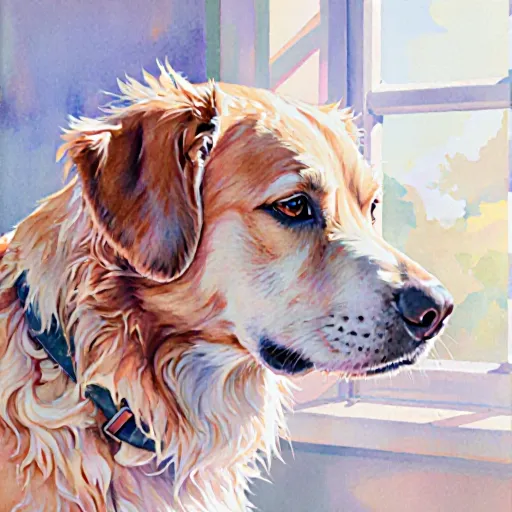 A calm dog lying on a soft blanket while its owner gently holds it, with a reassuring background of a pet-friendly home environment