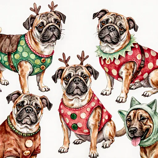 Instructions for making homemade dog costumes, including photos of various adorable pet outfits.