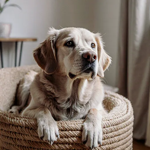 Home arranged with safety features and comfort elements for senior dogs