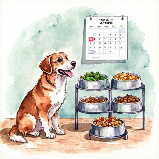 A dog owner gently turning a bowl of dry kibble on a kitchen counter, illustrating safe rotation of dog food
