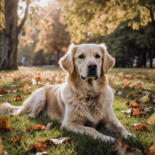 A serene scene of a calm dog lying peacefully beside its owner in a sunny backyard