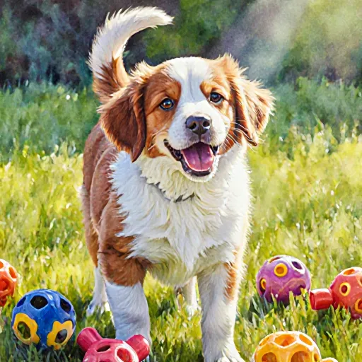 Dog playing fetch with a tennis ball, trainer giving instructions