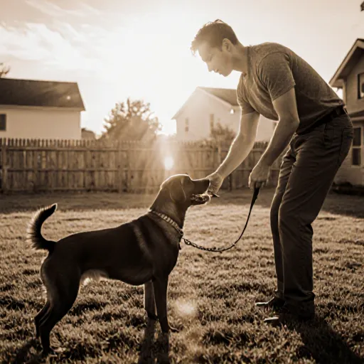 A happy dog responding to its owner's call, with training equipment nearby