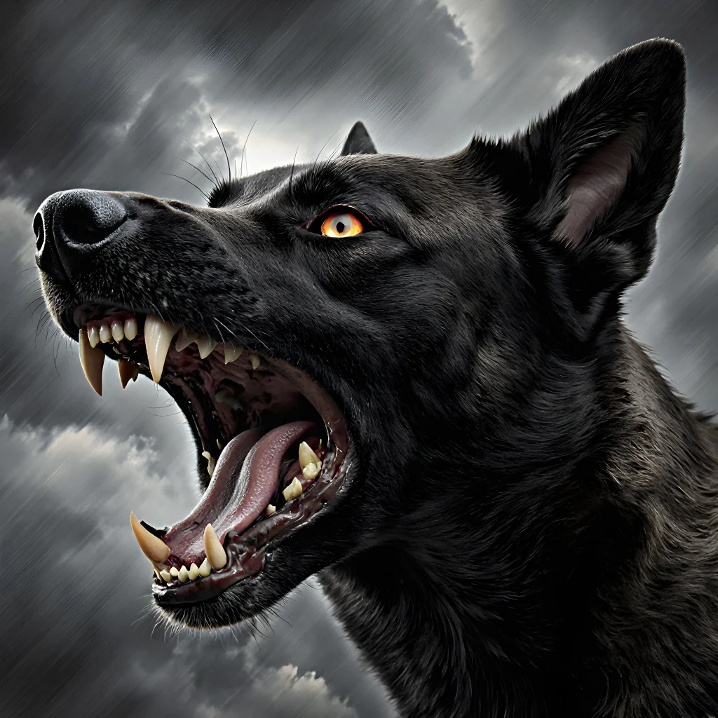 A close‑up photo of a dog with intense eyes and alert posture, symbolizing the powerful mind driving its fierce behavior