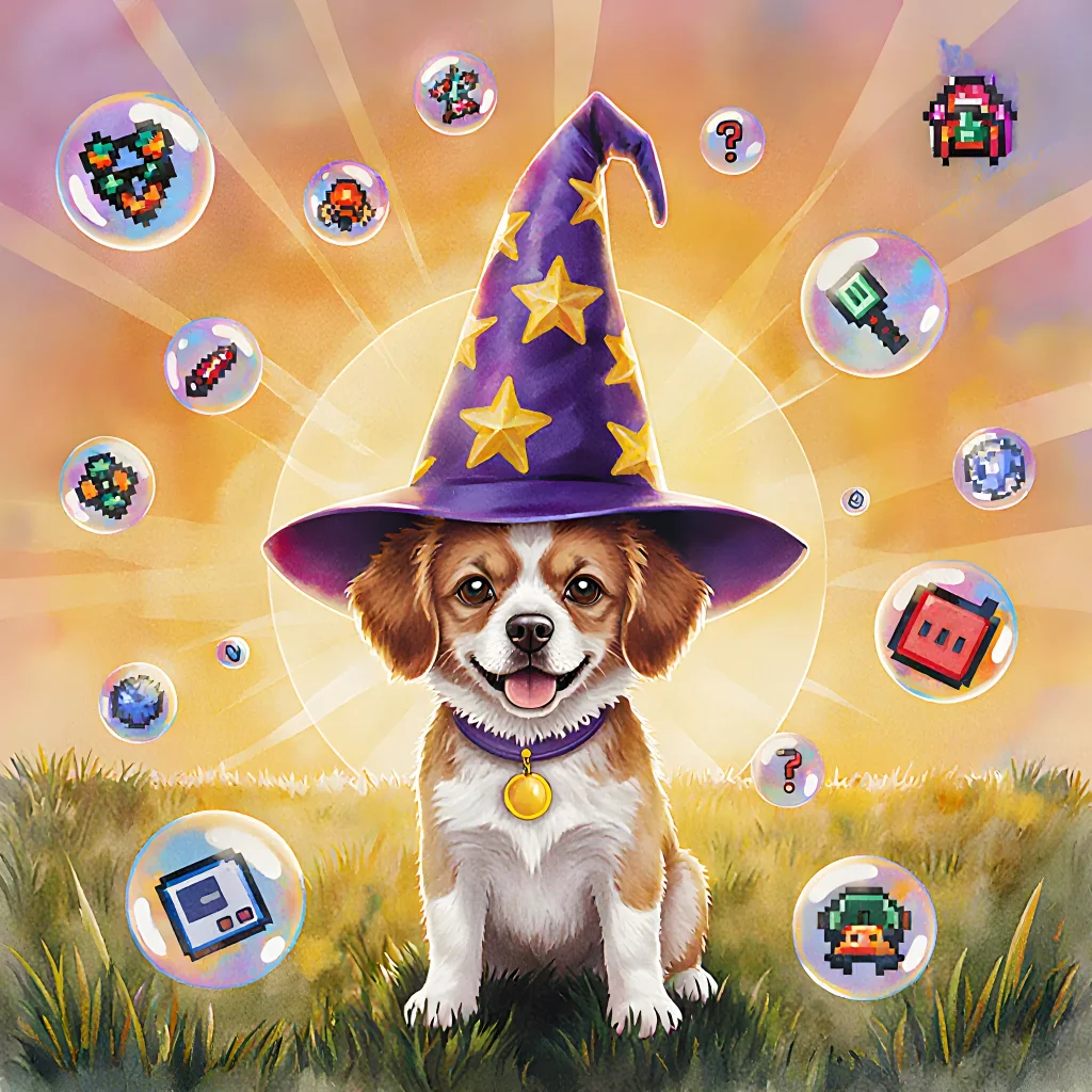 A cheerful young dog playing an interactive brain‑training game with a colorful tablet on a cozy living room floor