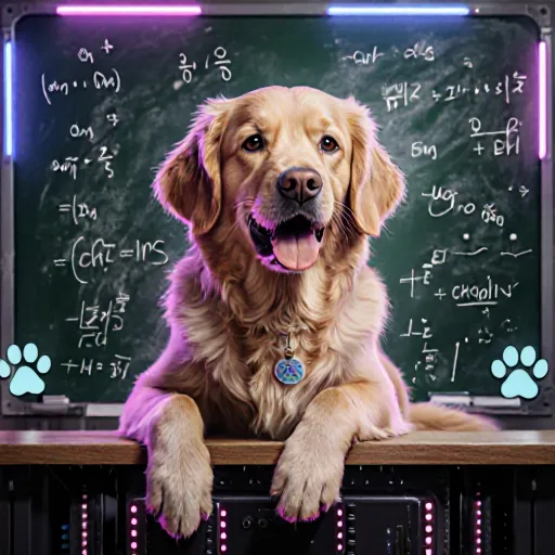 A curious dog perched on a couch next to a cat, both looking inquisitive while a laptop screen displays brainwave patterns.