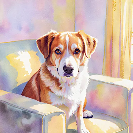A serene scene of a calm dog lying peacefully on a cozy rug while its owner gently strokes its head, illustrating relief from anxiety