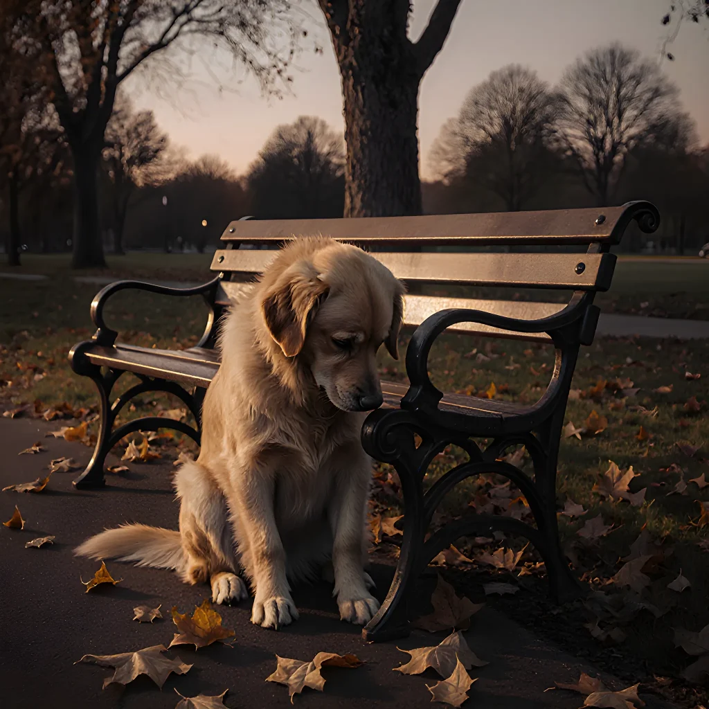 A sad dog sitting beside an empty leash, reflecting the theme of lost love in Leashes: Dogs Face Unspoken Grief