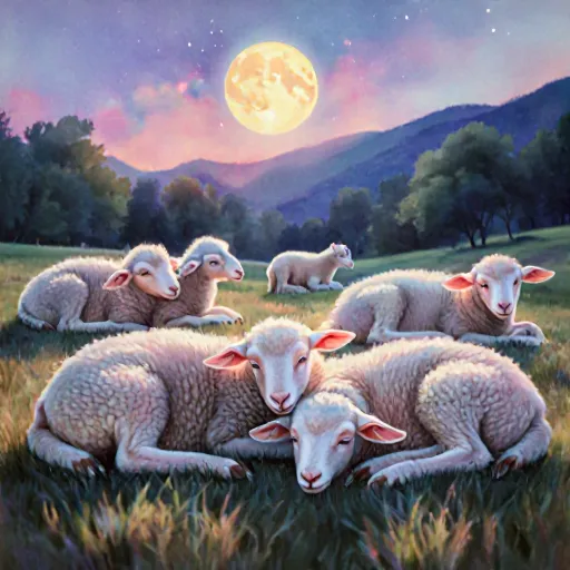 A cozy kitchen scene with a bowl of Lullaby Lambs baby food beside a sleeping lamb illustration