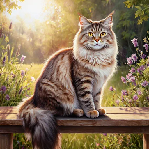 Maine Coon cat lounging on a wooden chair with a gentle, giant presence