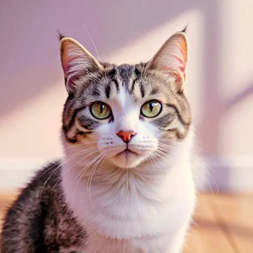 Image of a friendly cat playing with toys while another rests calmly