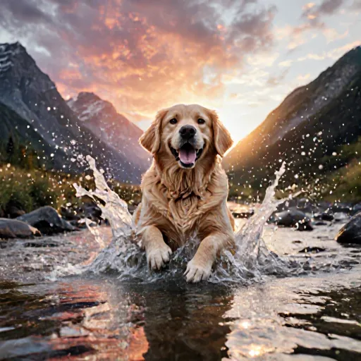 A happy dog drinking from a water bottle in a sunny forest trail during an outdoor adventure