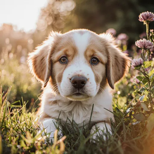 A curious golden retriever puppy sitting beside a child, looking up with attentive ears, illustrating the subtle body language that reveals its social secrets.