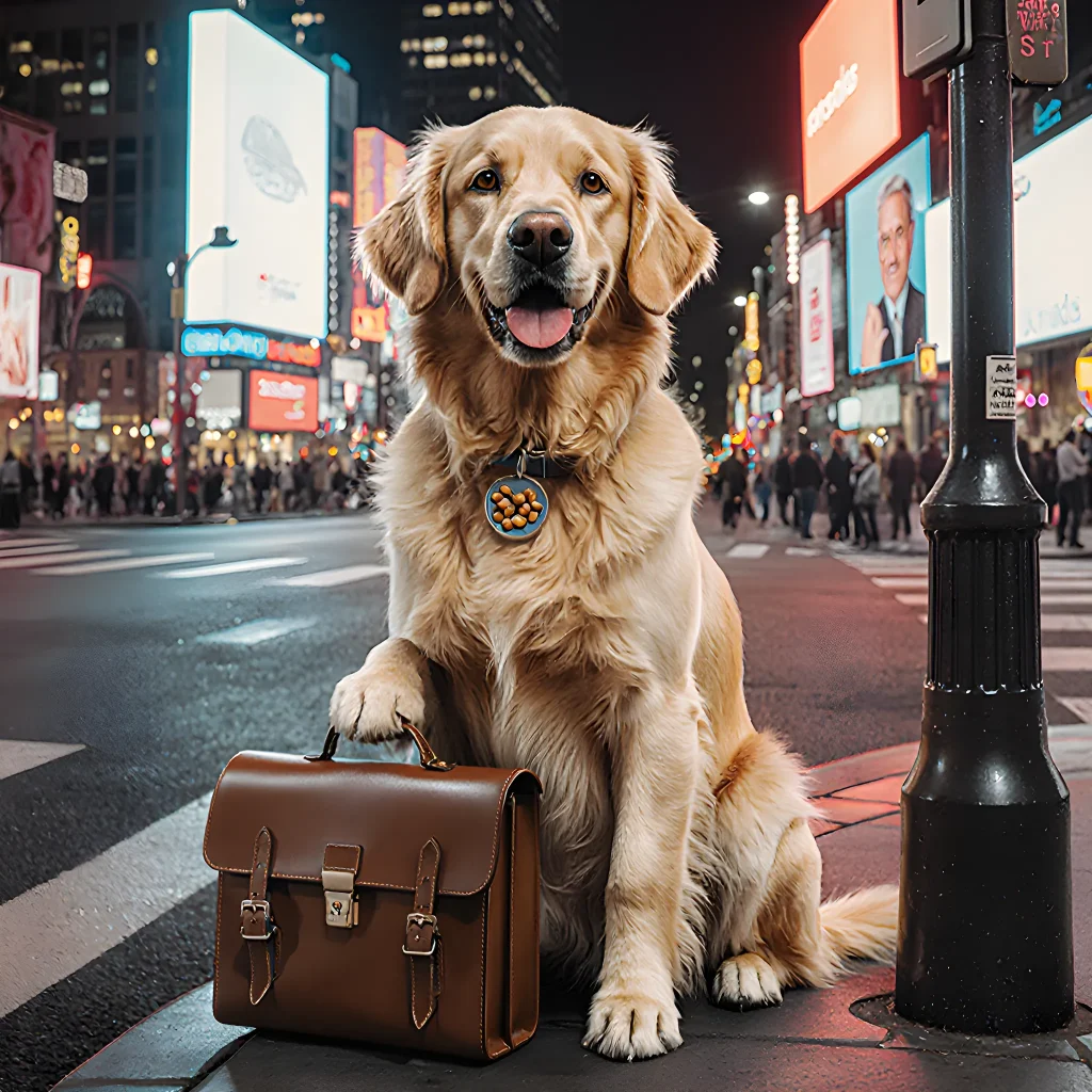 Illustration of a friendly dog wearing a business tie, surrounded by sales charts and a laptop, symbolizing canine-driven marketing success.