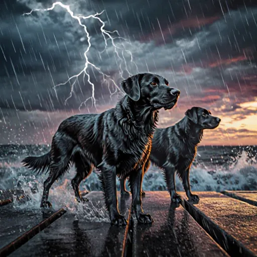A brave rescue dog standing amid a post‑disaster scene, symbolizing strength and compassion
