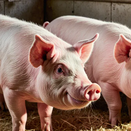 A modern farm with pigs exhibiting signs of stress, highlighting the new frontier in animal care.