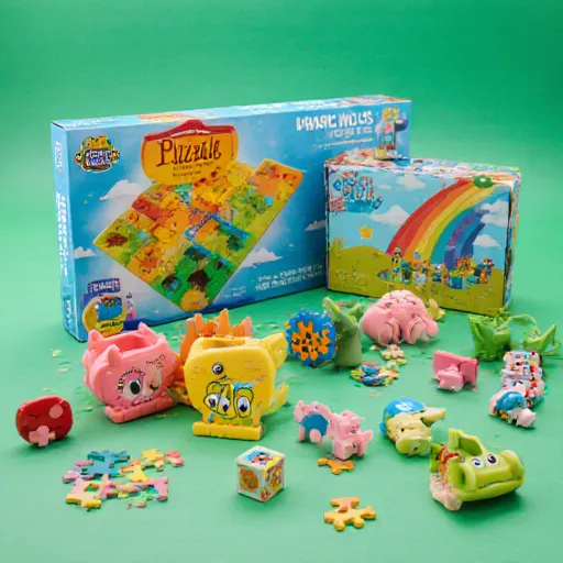 Puzzle Toys That Challenge and Entertain! Various colorful puzzles and brain-teasing games on display
