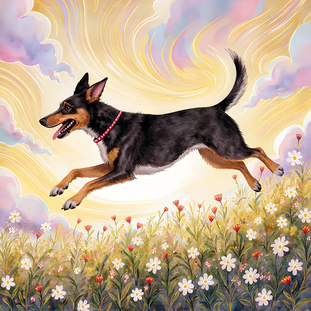 A happy dog mid-leap in a sunny park, showcasing active play that promotes physical and emotional balance