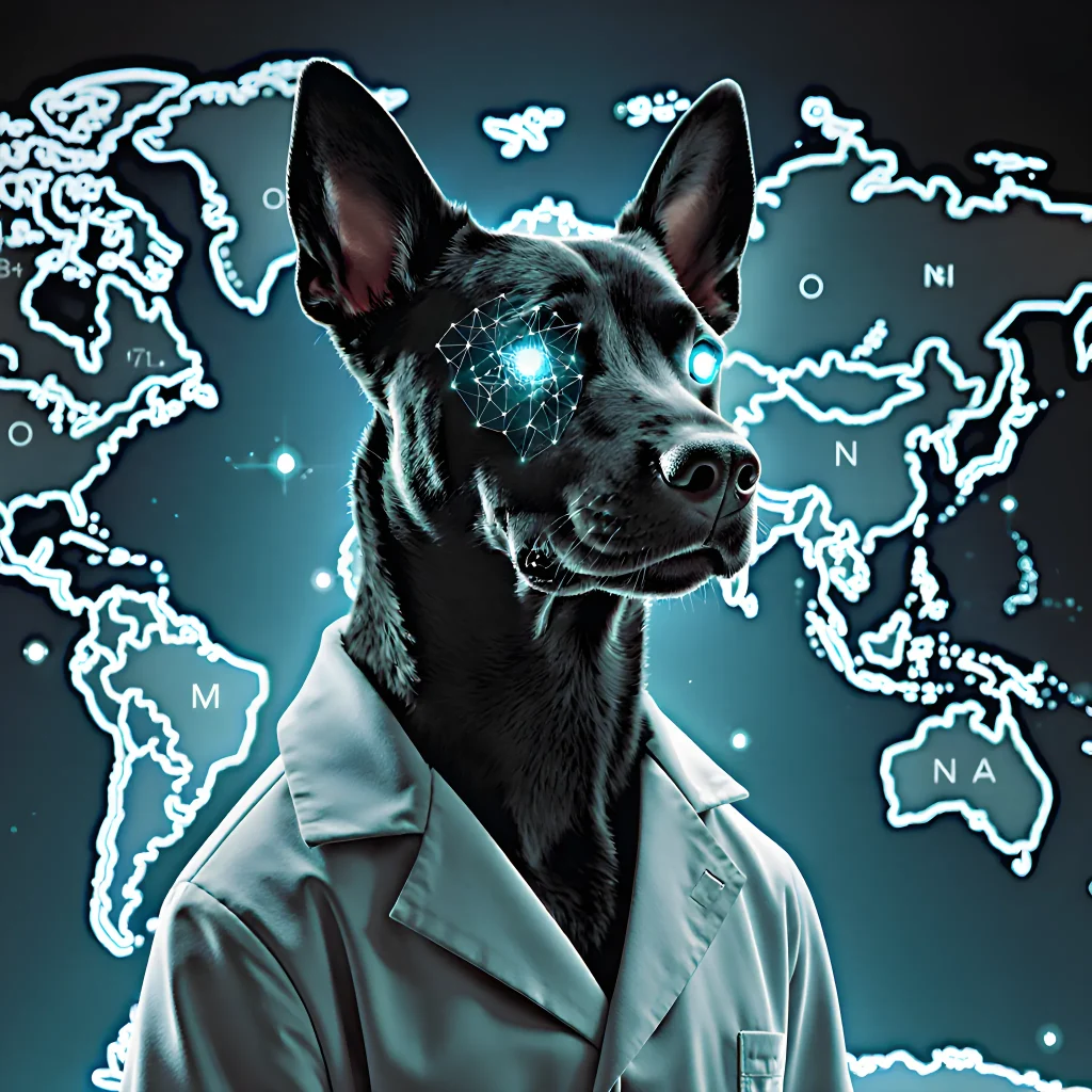 A modern GPS collar on a wise-looking dog with a forest background, highlighting innovative tracking technology for pet safety.