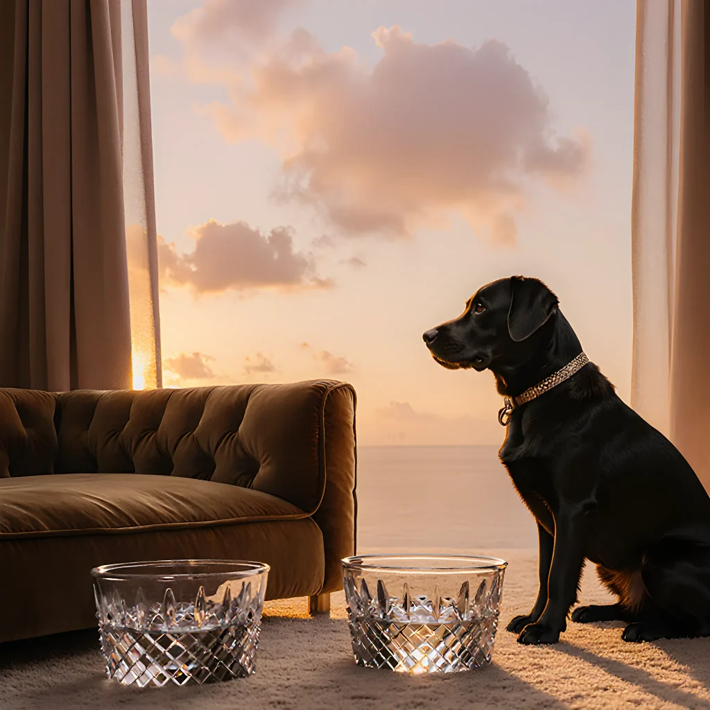 A cozy dog bed surrounded by soft pillows and natural décor, illustrating a high-end pet lodging experience