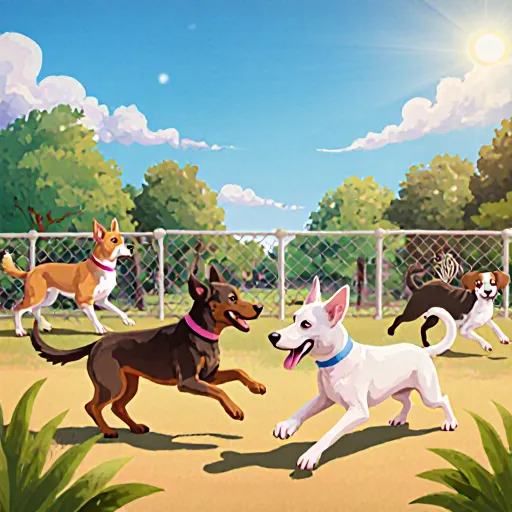 Secure parks with dogs playing safely under clear skies