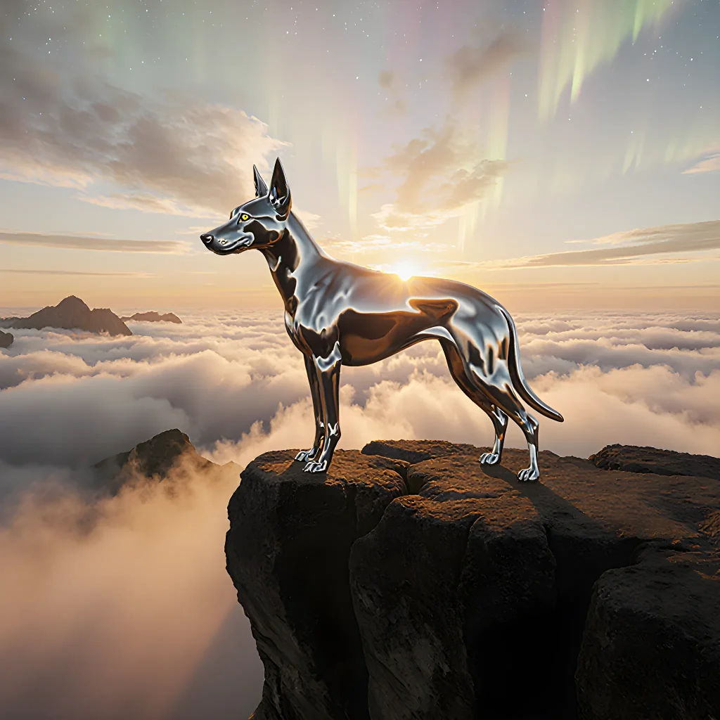 A content‑rich illustration of an elderly dog with a radiant silver coat, surrounded by wellness icons such as a calendar, heart, and balanced diet symbols.