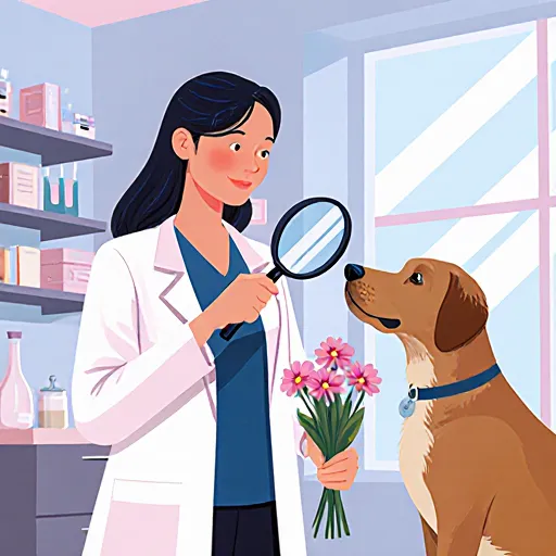 A happy golden retriever enjoying a calm outdoor moment while its owner uses a modern allergy treatment kit