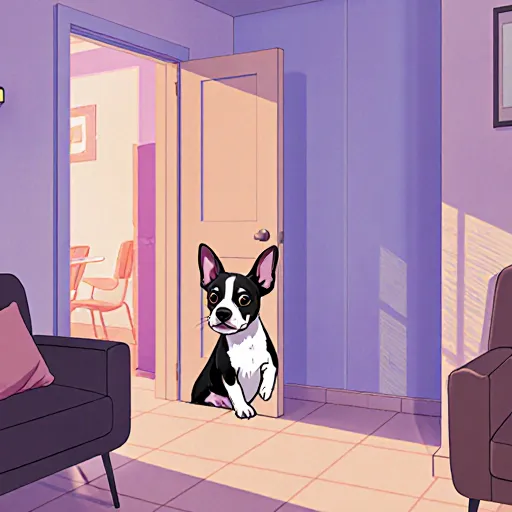 A happy dog lounging on a cozy, well‑secured apartment corner with a ‘Snout‑Safe Space’ sign, showcasing expert pet protection advice