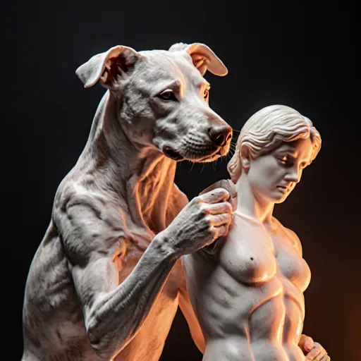 A stylish dog with a sculpted snout posed against a modern, minimalist backdrop, showcasing the emerging trend of canine aesthetic refinement