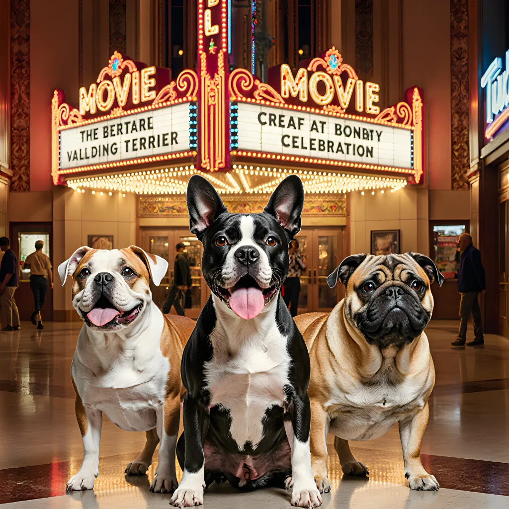 A vibrant collage of iconic movie dogs such as Lassie and Marley, surrounded by paw prints and a rising graph illustrating increased dog purchases