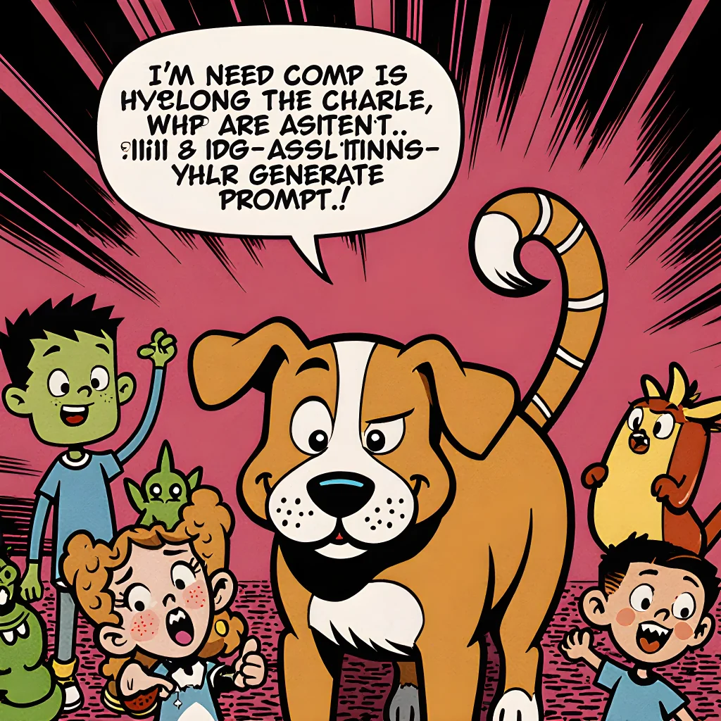 Illustration of a cartoon dog with expressive eyes surrounded by vibrant comic panels, highlighting the impact of dogs on animated artwork